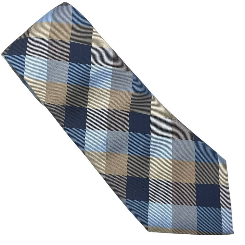Tommy Hilfiger Men Casual Neck Tie Buffalo Plaid Tartan Brown Blue Necktie
